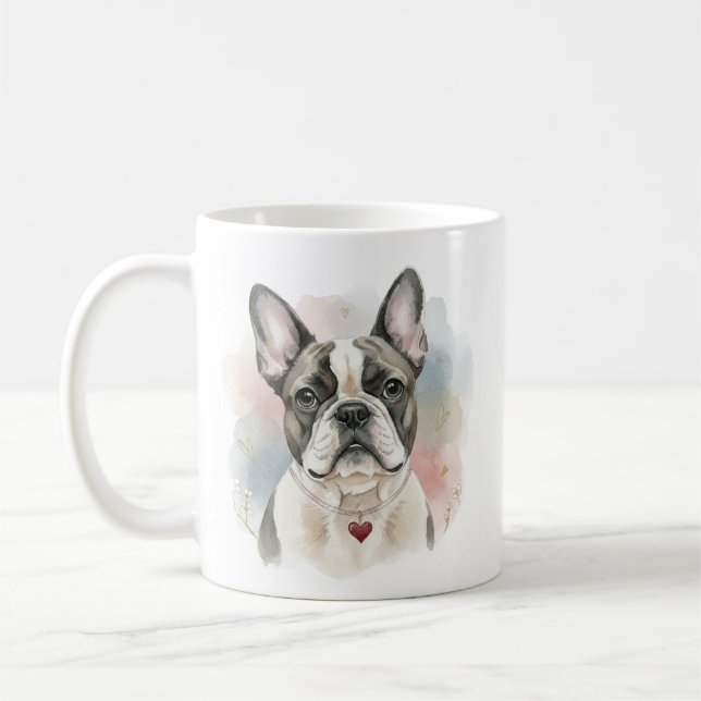 Tasse aquarelle Bouledogue français – Style Saint- (Gauche)