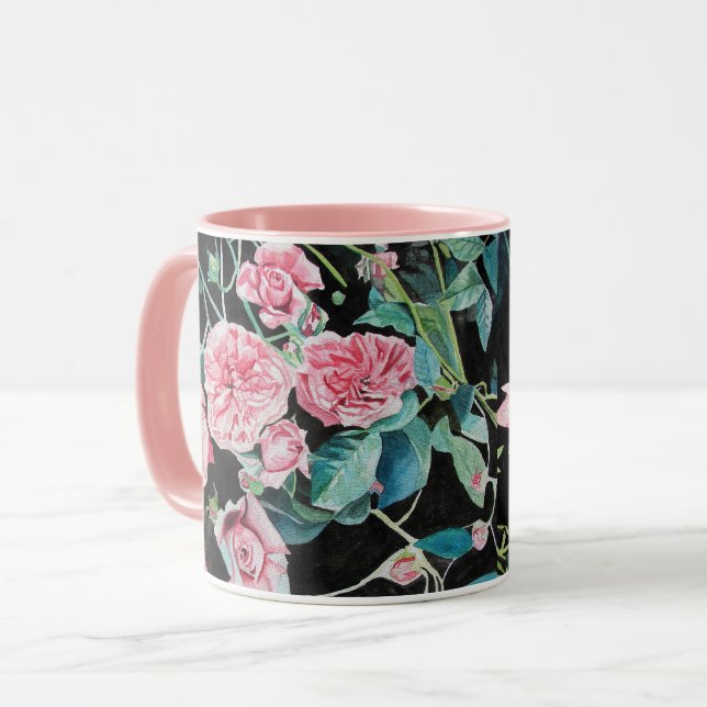 Tasse aquarelle rose rose (Devant gauche)