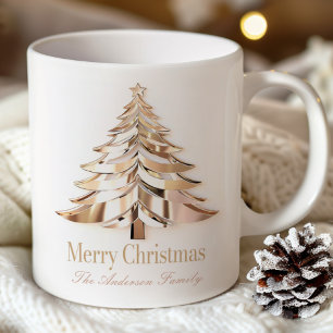 Tasse Arbre de Noël en Or Nom Personnalisé