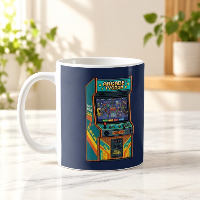 Tasse Arcade Tycoon Rétro Cabine d'Arcade Pixel 80 (Arcade Tycoon Retro 80s Pixel Arcade Cabinet Mug — digital mockup.)