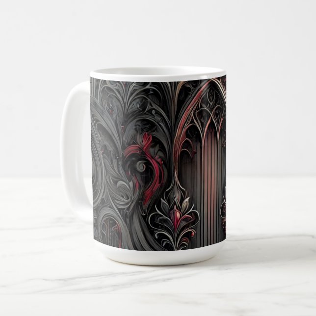 Tasse Arches Gothiques – Élégance Noire et Rouge (Devant gauche)