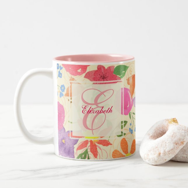 Tasse assez florale de monogramme (Avec donut)