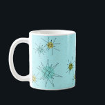 Tasse atomique bleue de Starbursts des oeufs de<br><div class="desc">Le motif atomique iconique bleu de tasse de Starbursts des oeufs de ce Robin comporte les starbursts atomiques iconiques. C'est exact ! La vieille école, arrière - plan coloré par bleu des oeufs du merle avec des taches d'or est le contexte parfait pour la turquoise vibrante, le céleri calmant, et...</div>