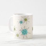 Tasse atomique iconique de Starbursts<br><div class="desc">Ce motif atomique iconique de tasse de Starbursts comporte les starbursts atomiques iconiques. C'est exact ! La vieille école, arrière - plan crème avec des taches d'or est le contexte parfait pour la turquoise vibrante, le céleri calmant, et les cercles colorés de vert kitschy de poire. Les taches de couleur...</div>