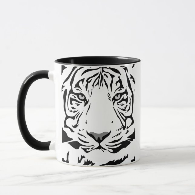 Tasse au visage de tigre abstrait noir et blanc (Gauche)