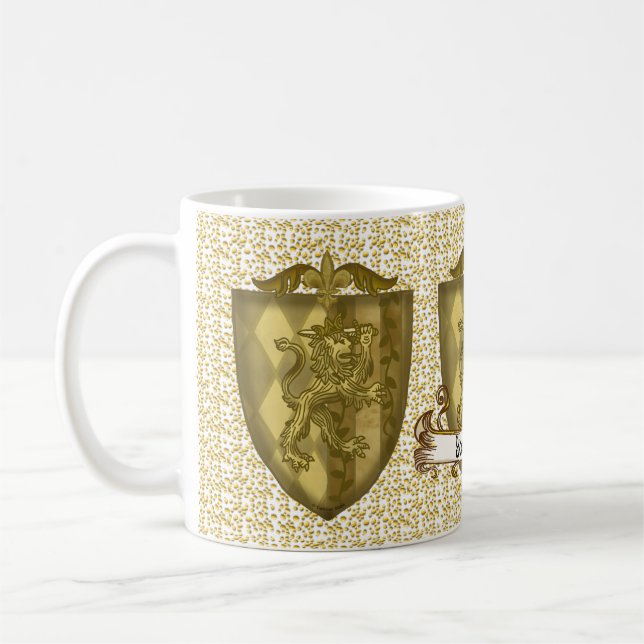 Tasse avec blason de famille Lion Shield nom de fa (Gauche)