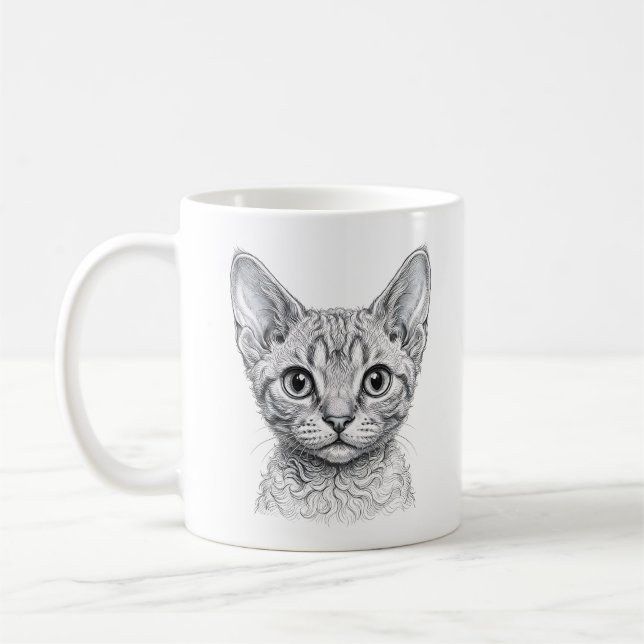 Tasse avec chaton Devon Rex - Illustration à l'enc (Gauche)