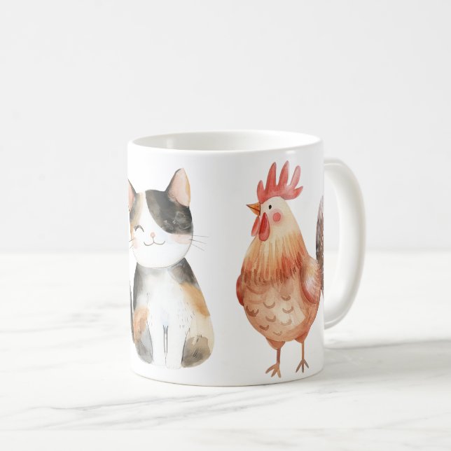 Tasse avec chien, chat et poulet (Devant droit)
