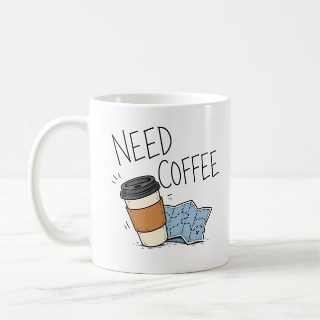 Tasse avec citation drôle de voyage sur le café (Gauche)