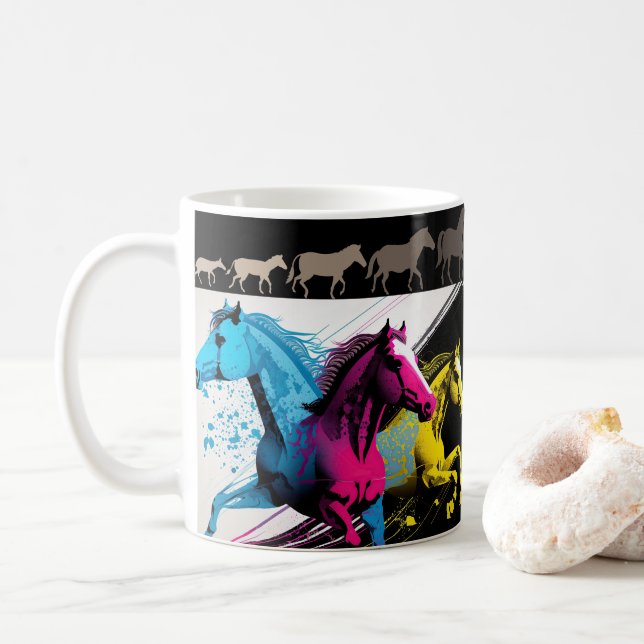 Tasse avec design de cheval, œuvre d'art rustique  (Avec donut)