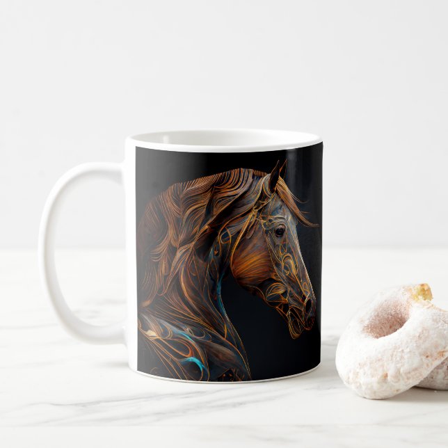 Tasse avec design de cheval, œuvre d'art rustique  (Avec donut)