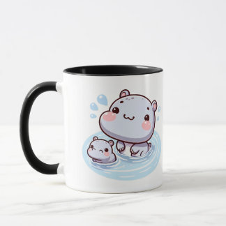 Tasse avec dessin de bébés hippopotames mignons na