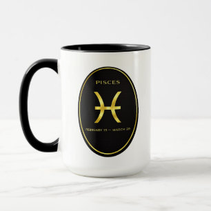 Tasse avec emblème ovale en or du zodiaque Poisson