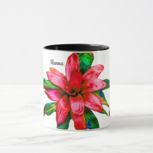 Tasse avec fleur de Bromélia rouge