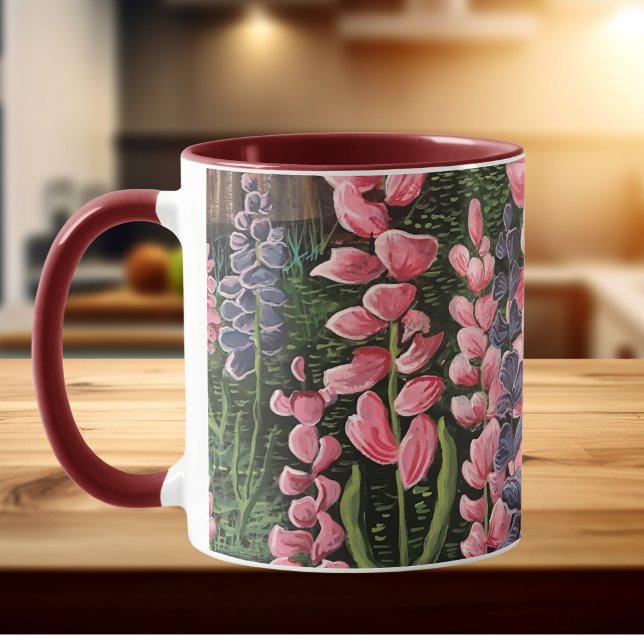 Tasse avec fleurs sauvages, œuvre d'art originale (Elegant Floral Scenery, Unique for Kitchen or Cottage)