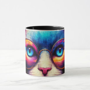 Tasse avec illustration de chat coloré funky