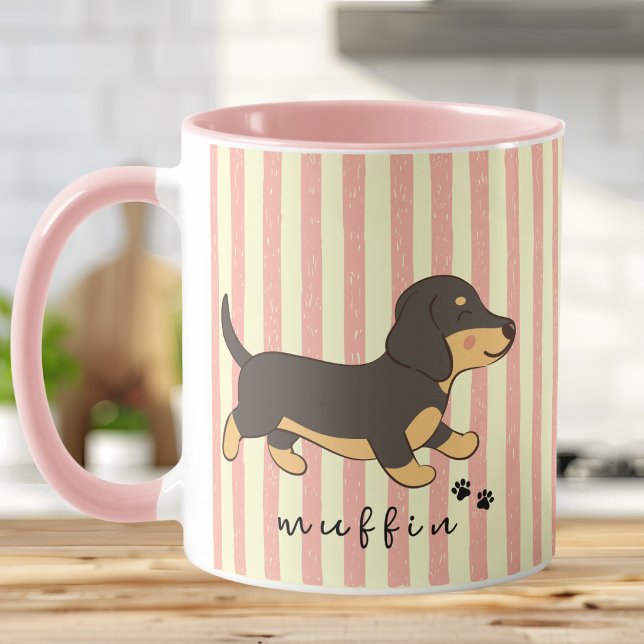 Tasse avec illustration de teckel à rayure rose (Créateur téléchargé)