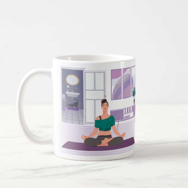 Tasse avec image de femme faisant du yoga à la mai (Gauche)