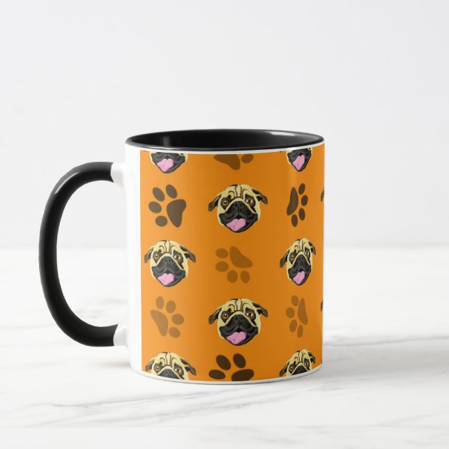 Tasse avec l'empreinte de patte et Pug Orange (Gauche)
