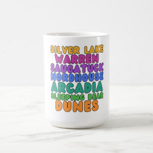 Tasse avec lettres bulles arc-en-ciel des dunes de