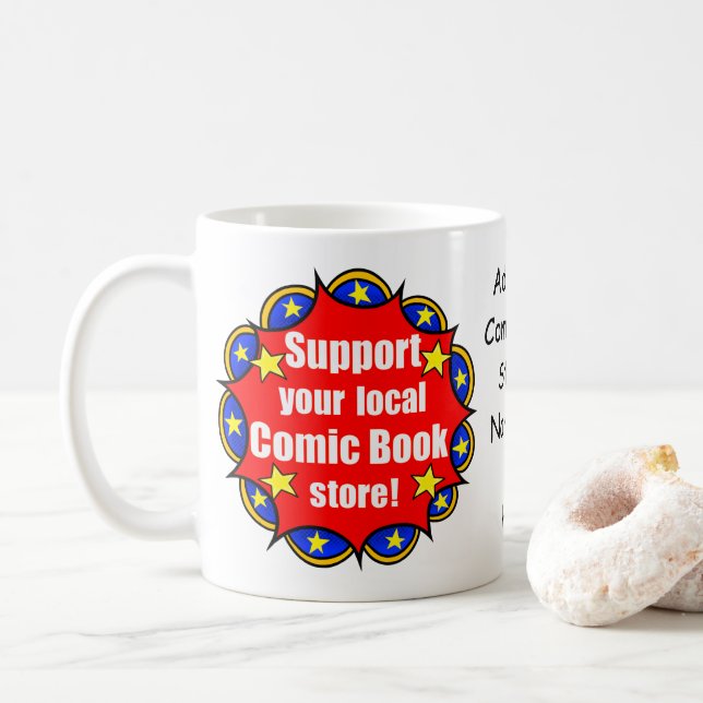 Tasse avec logo « Soutenez votre librairie de band (Avec donut)