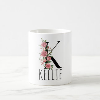 Tasse avec monogramme de fleur de naissance et nom