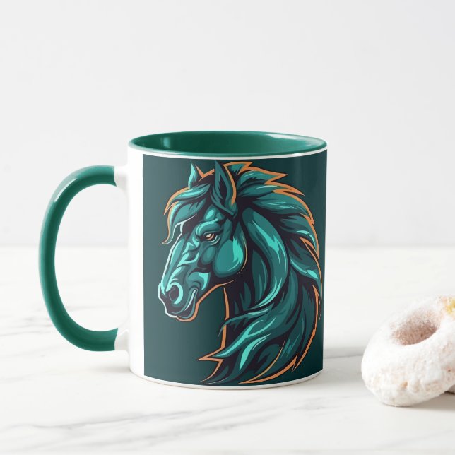 Tasse avec motif de cheval, œuvre d'art rustique d (Avec donut)