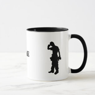 Tasse avec nom et silhouettes d'ouvriers du bâtime