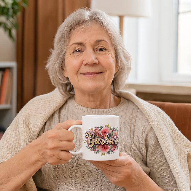 Tasse avec nom floral Barbara – Fleurs de pivoine  (Créateur téléchargé)