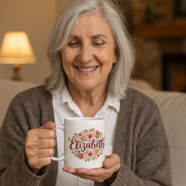Tasse avec nom floral Elizabeth – Fleurs de pivoin (Créateur téléchargé)