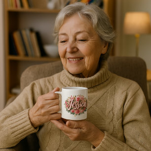 Tasse avec nom floral Jessica – Fleurs de pivoine