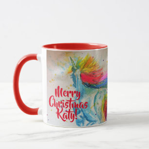 Tasse avec peinture de Noël à l'aquarelle Licorne 