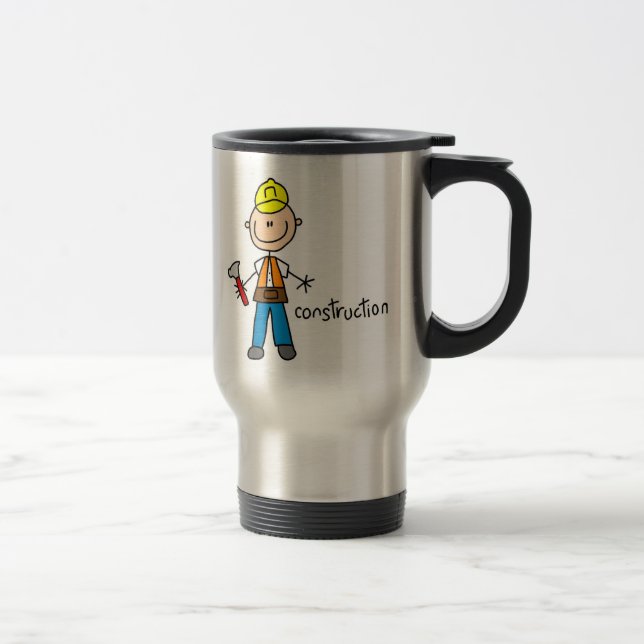 Tasse avec personnage bâton de construction (Droit)