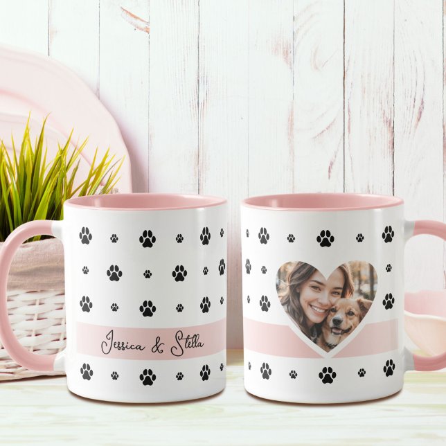 Tasse avec photo et texte de patte de chien rose (Créateur téléchargé)