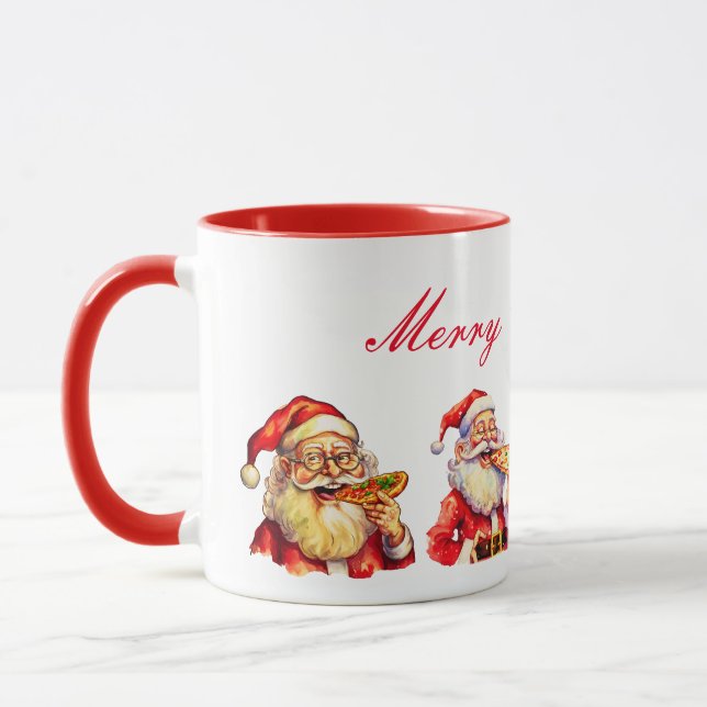 Tasse avec Santa mangeant une pizza (Gauche)