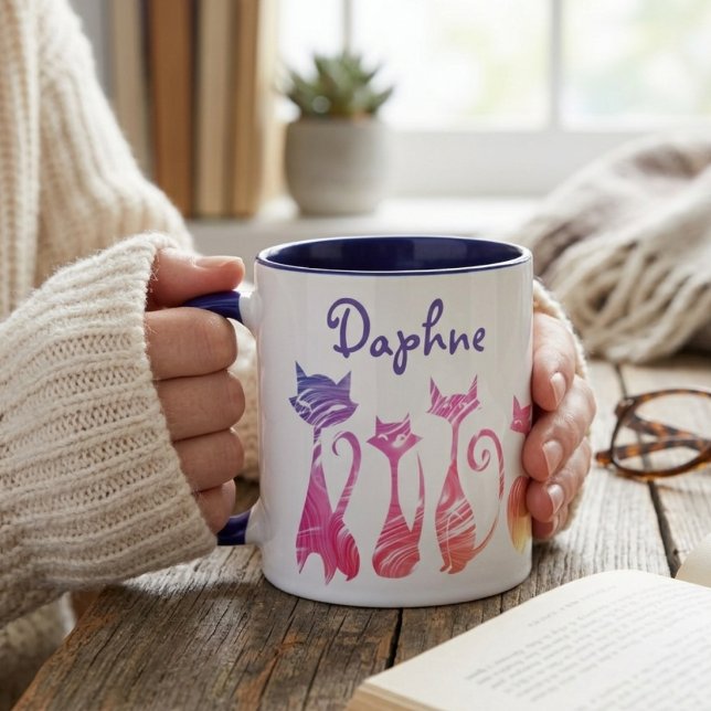 Tasse avec silhouettes de chats tourbillonnants ad (Créateur téléchargé)
