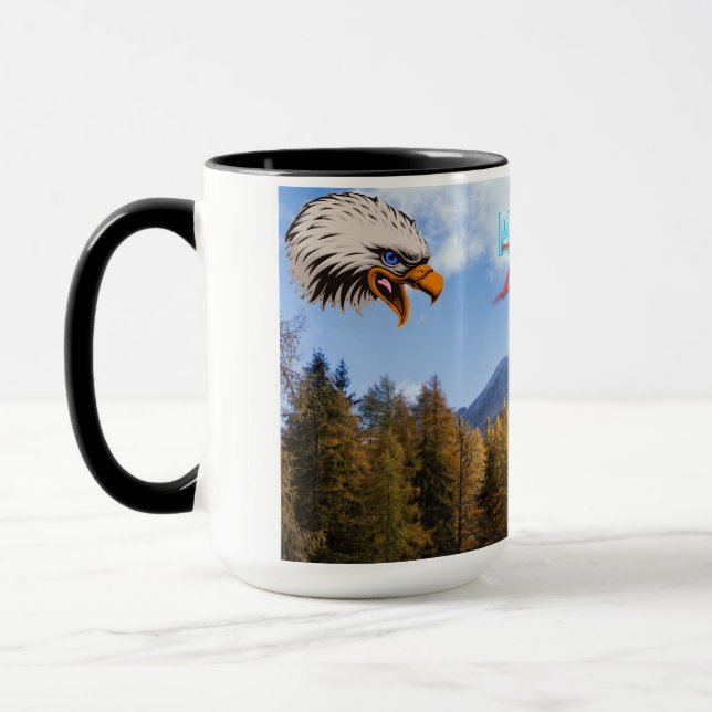 Tasse avec tête d'aigle forêt ciel couleurs bleue (Gauche)