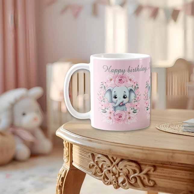 Tasse avec texte manuscrit pour anniversaire éléph (Créateur téléchargé)