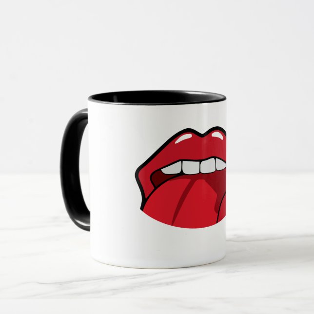 Tasse avec un sticker de la bouche en rouge (Devant gauche)
