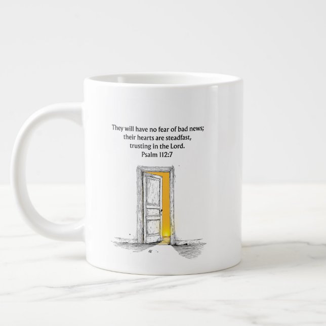 Tasse avec verset biblique chrétien Psaume 112:7 (Gauche)