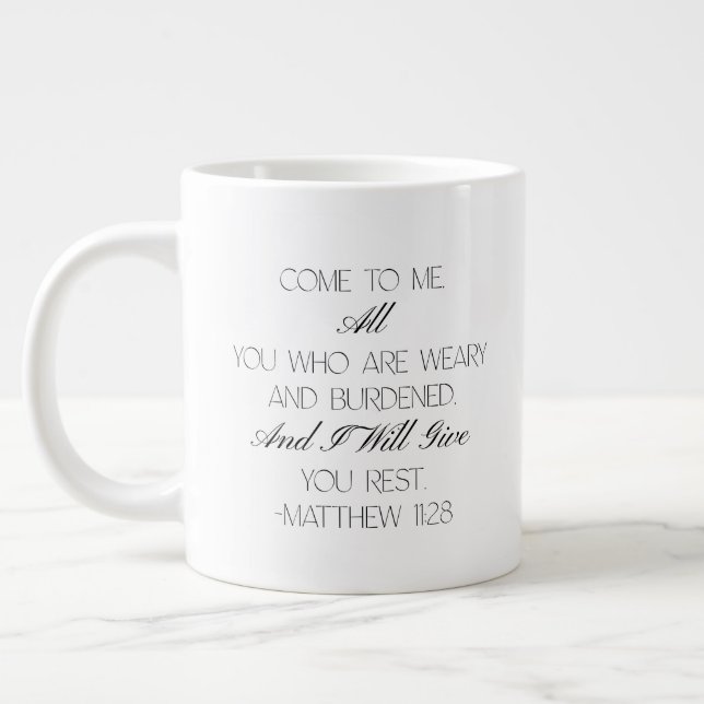 Tasse avec verset biblique d'espérance Matthieu 11 (Gauche)
