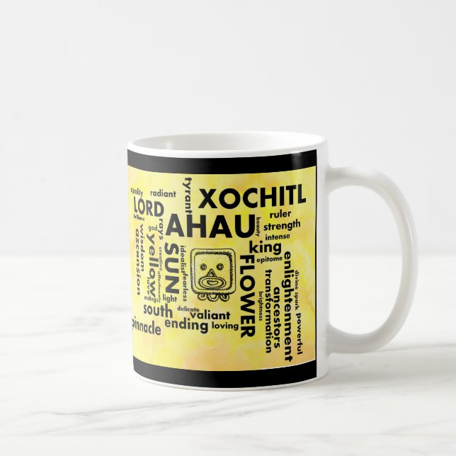 Tasse aztèque maya d'Ahau Xochitl de nuage de mot (Droite)