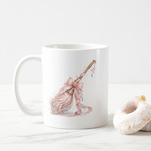 Tasse Balai de Sorcière Enchantée Rose (Avec donut)