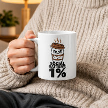 Tasse Batterie Sociale 1% Cadeau Drôle pour Introv