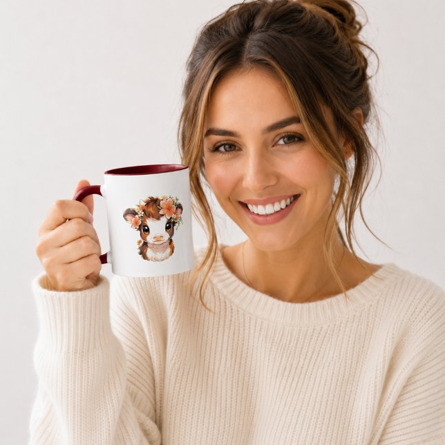 Tasse bébé vache Highland florale mignonne | Tasse (Créateur téléchargé)