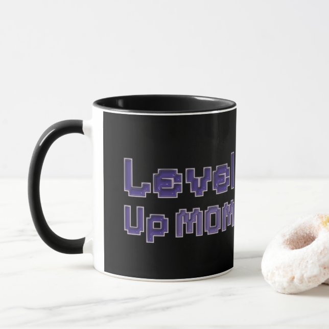 Tasse bicolore Pixel Level Up Maman Joueuse  (Avec donut)