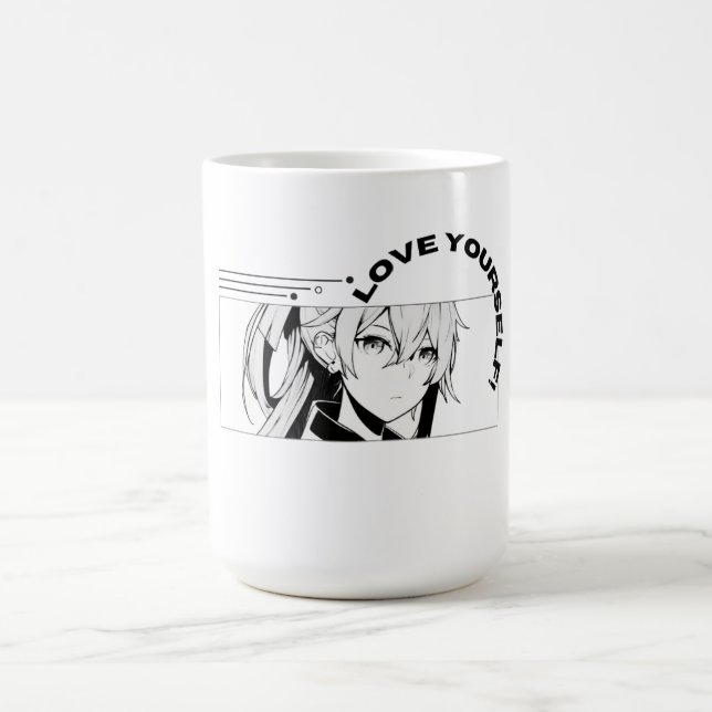 Tasse blanche avec dessin animé | Anime esthétique (Centre)