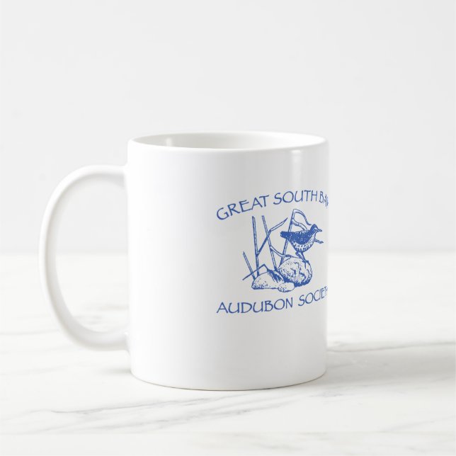 Tasse blanche avec le logo bleu (Gauche)