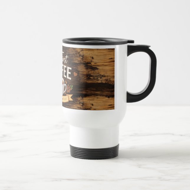 Tasse blanche avec motif en bois (Droite)
