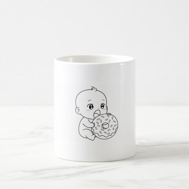 Tasse blanche avec un bébé et beigne géant (Centre)